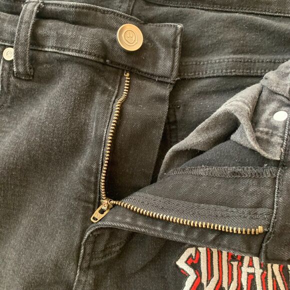 Sugarhill Malice Skinny Jeans Destroyed Black Red Hip Hop Grunge Dark 32x32 - Picture 9 of 16